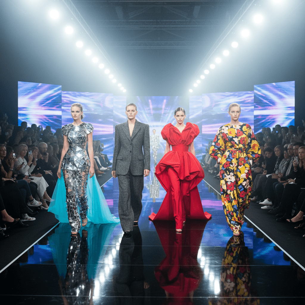 Fashion show runway with models walking